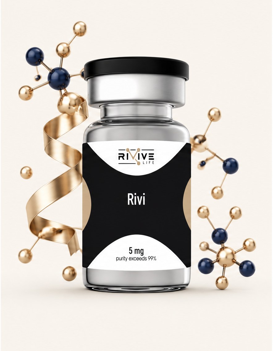 Флакон RIVI 5 мг и графическая схема пептидной молекулы