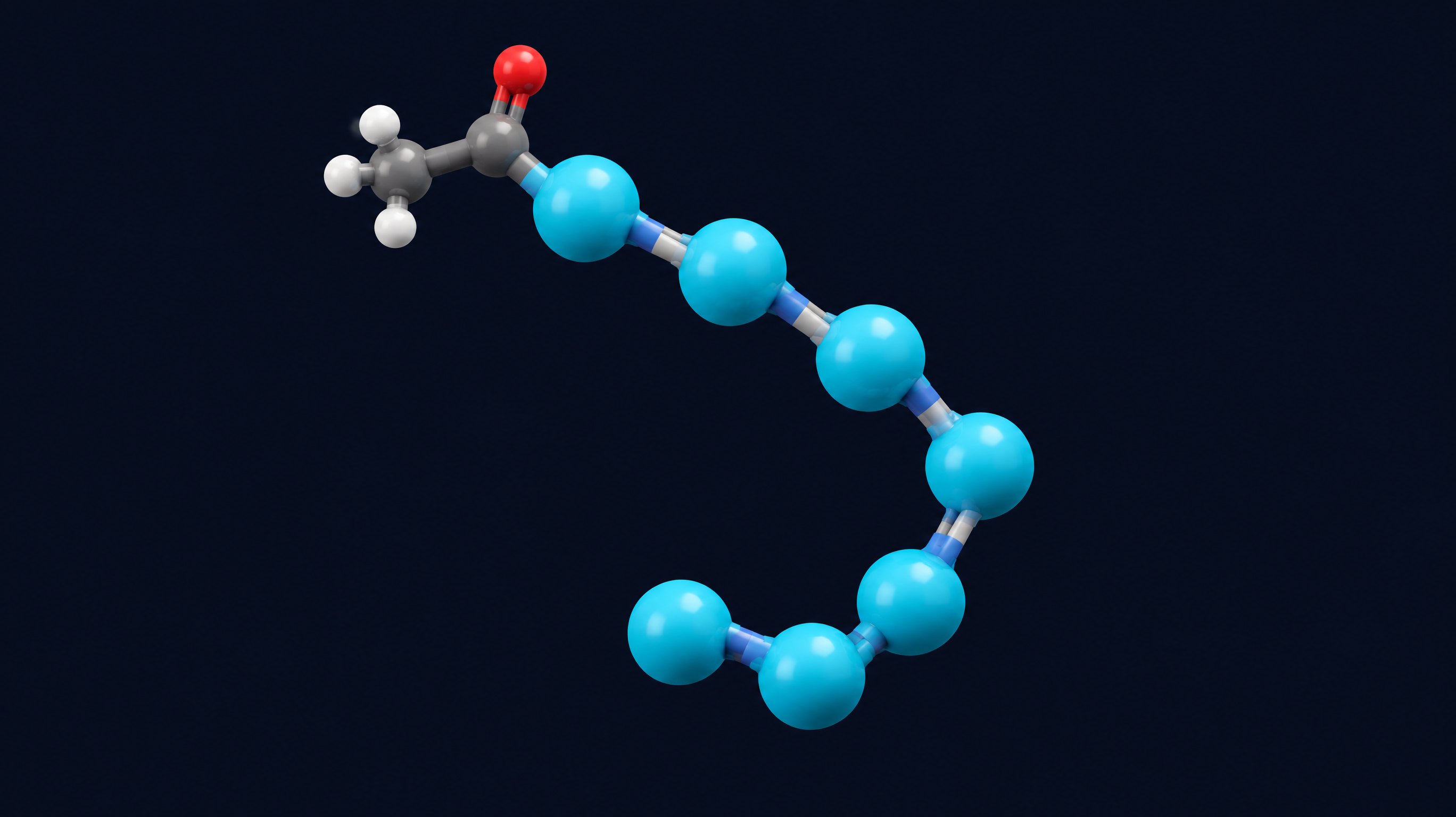 Схематичная иллюстрация цепи N-Acetyl Selank Amidate из семи остатков с ацетилом