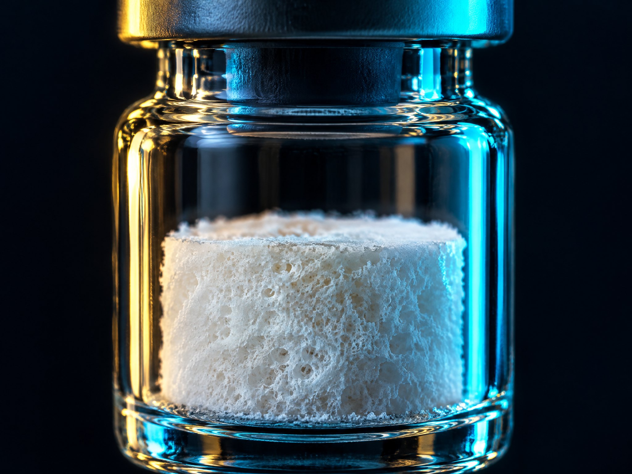 Этикетка флакона Vesugen 20 мг крупным планом: навеска, HPLC, RUO Grade
